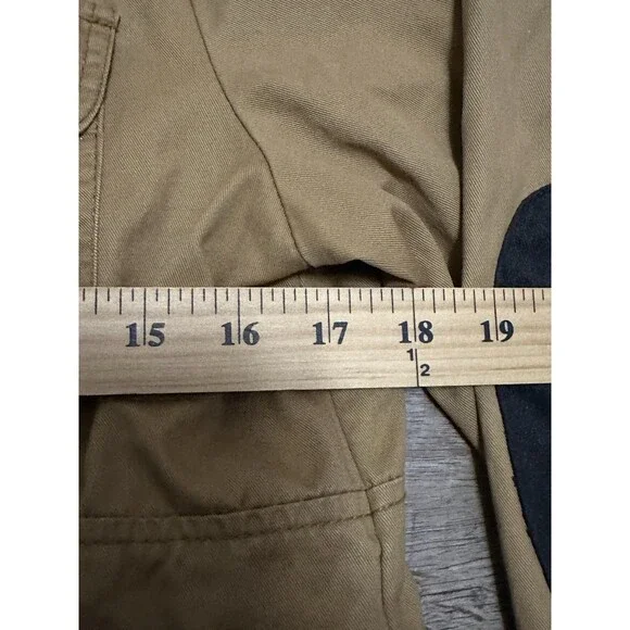 Tommy Hilfiger Mens L Tan Utility Jacket Zip Up Collared w/ Elbow Patches - Picture 2 of 11